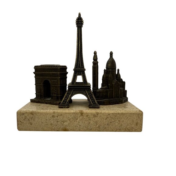 Paris Souvenir Eiffel Tower Figurine Marble Base Arc de Triomphe Le Sacre Coeur - Picture 7 of 8